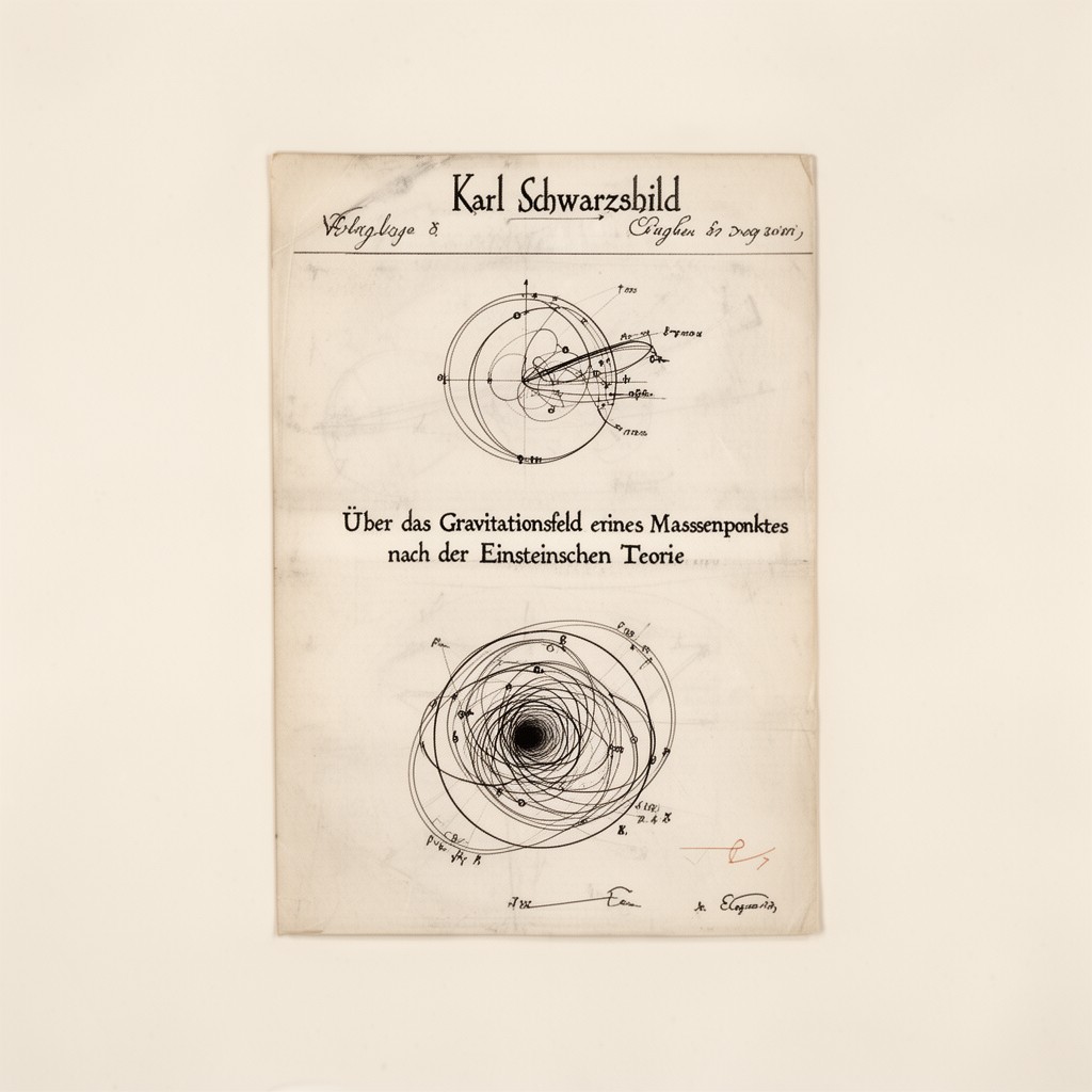 AI-generated illustration of "Über das Gravitationsfeld eines Massenpunktes nach der Einsteinschen Theorie"