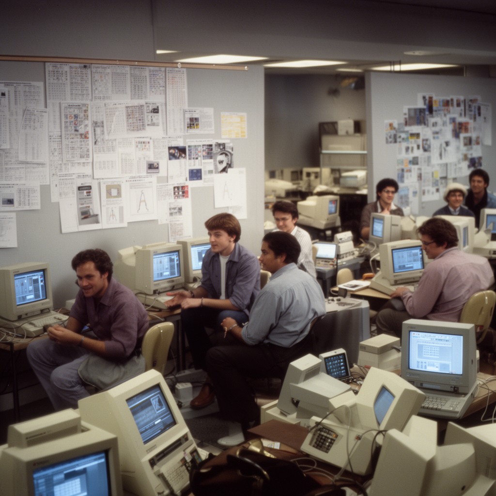 AI-generated illustration of Apple Macintosh team