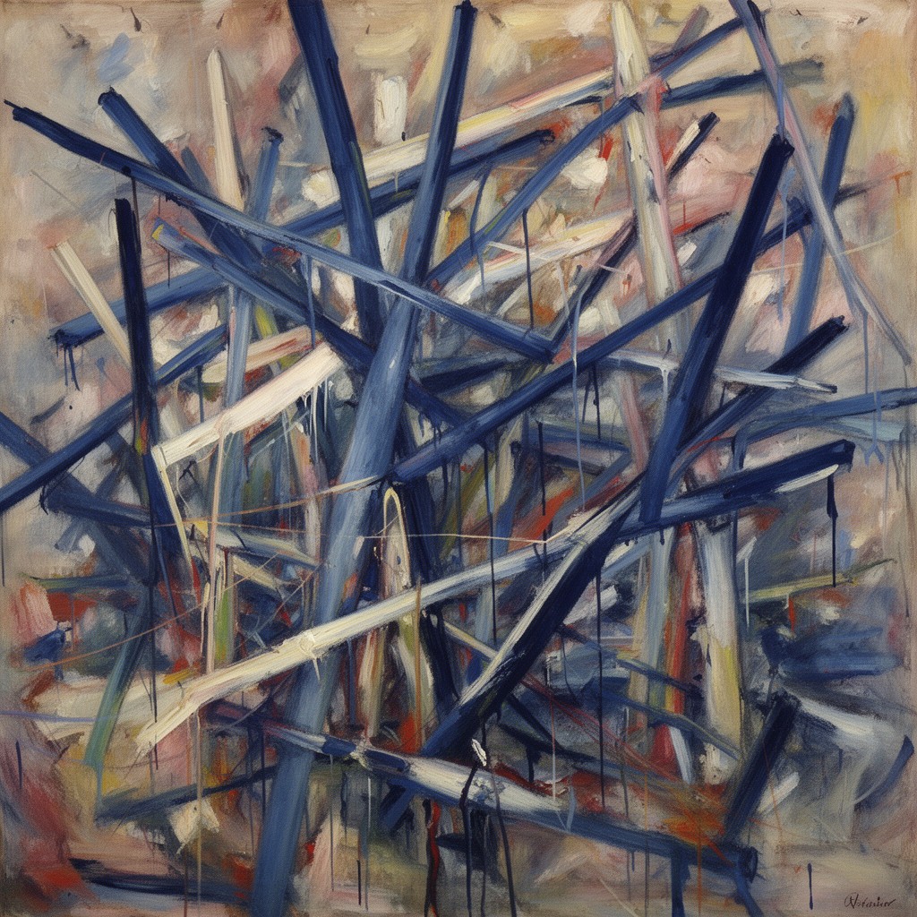 AI-generated illustration of Blue Poles (Number 11, 1952) by Jackson Pollock