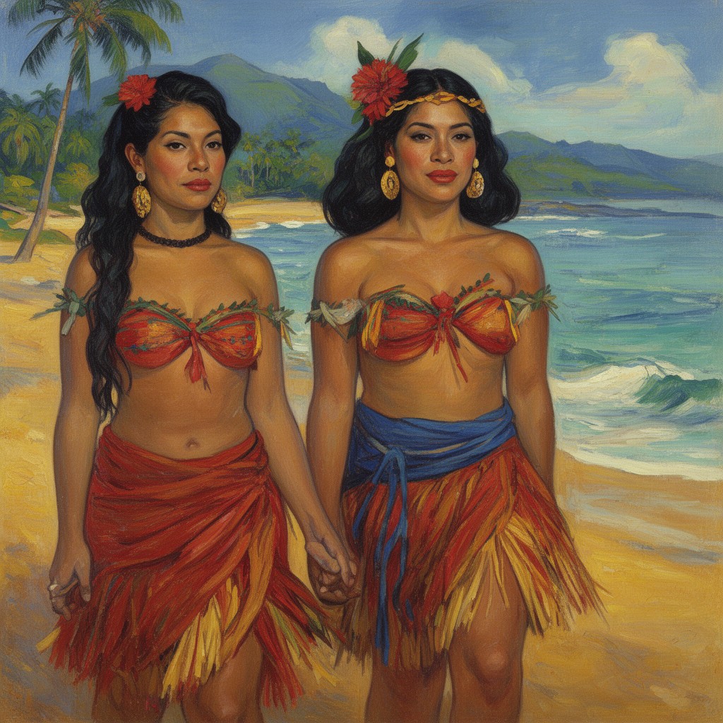 AI-generated illustration of Tahitian Women on the Beach