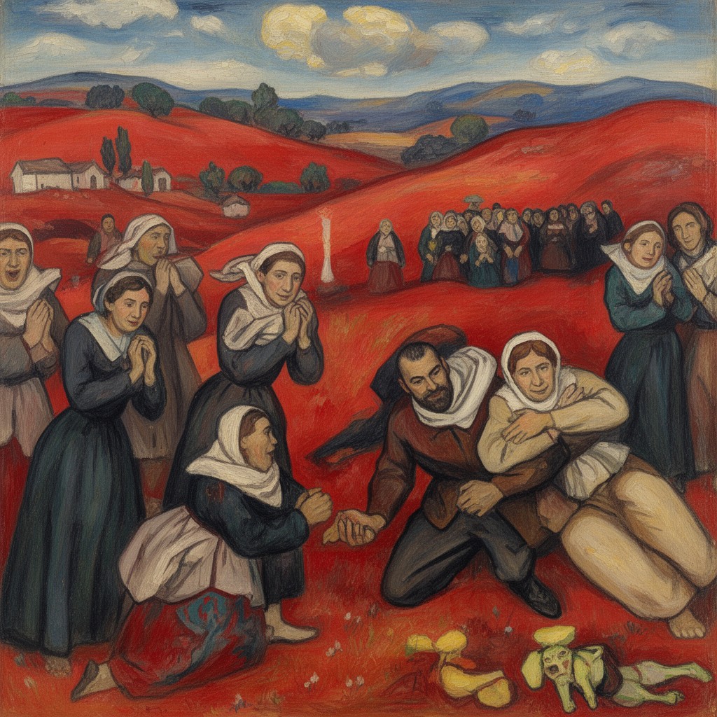 AI-generated illustration of The Vision of the Sermon (Jacob Wrestling with the Angel)