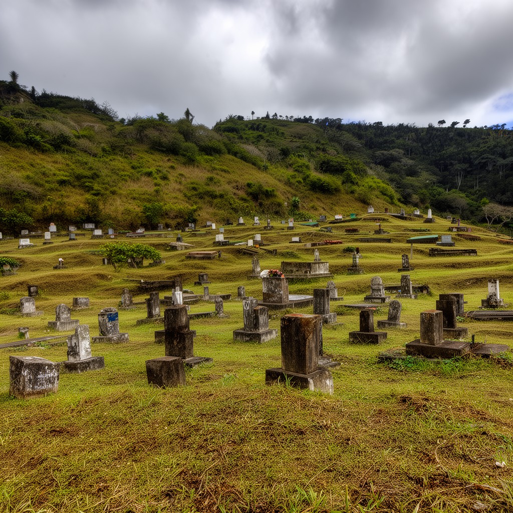 AI-generated illustration of Calvary Cemetery, Atuona, Hiva Oa