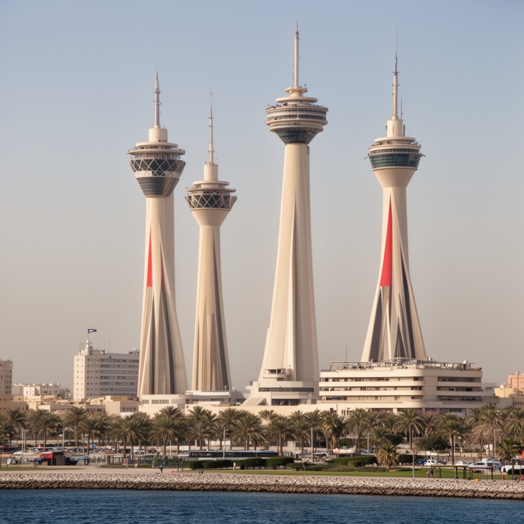 AI-generated illustration of Kuwait Towers