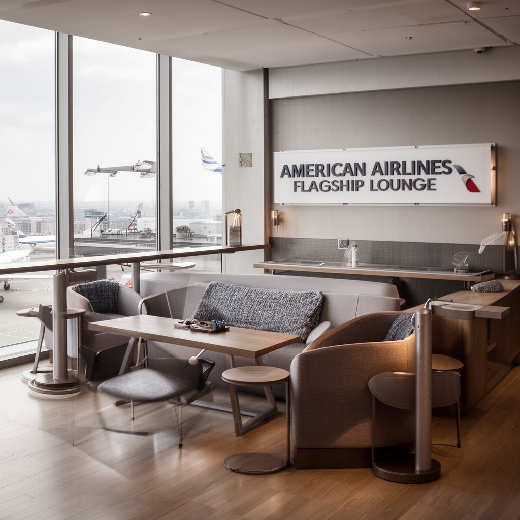 AI-generated illustration of American Airlines Flagship Lounge
