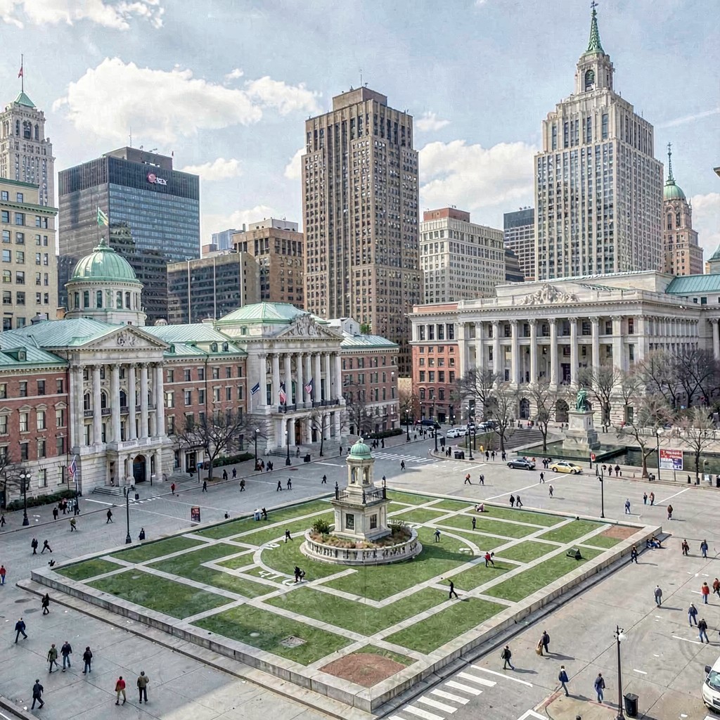 AI-generated illustration of Foley Square