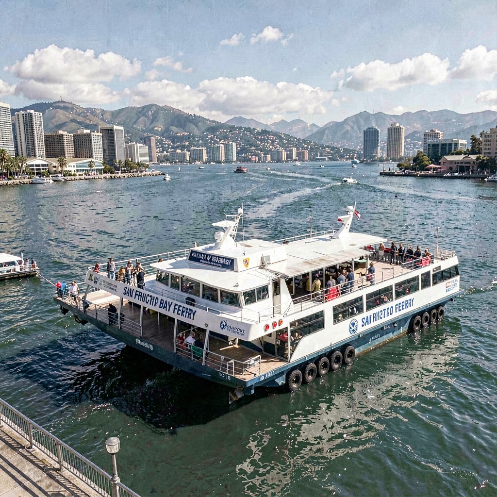 AI-generated illustration of San Francisco Bay Ferry