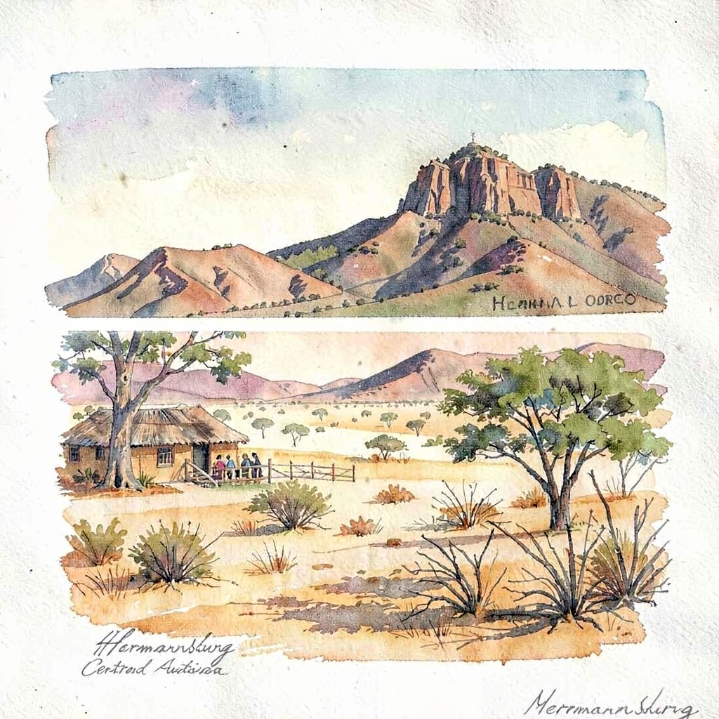 AI-generated illustration of Hermannsburg watercolours