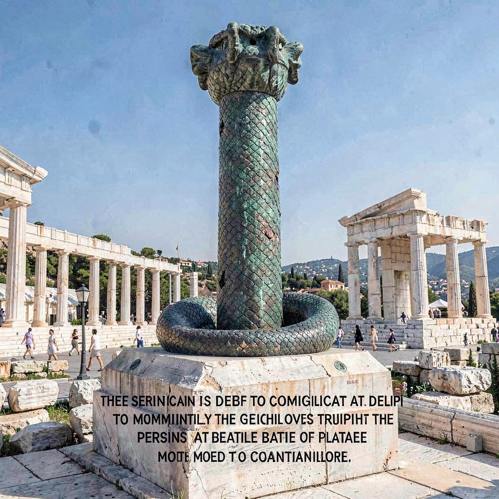 AI-generated illustration of Serpent Column (originally from Plataea monument group)