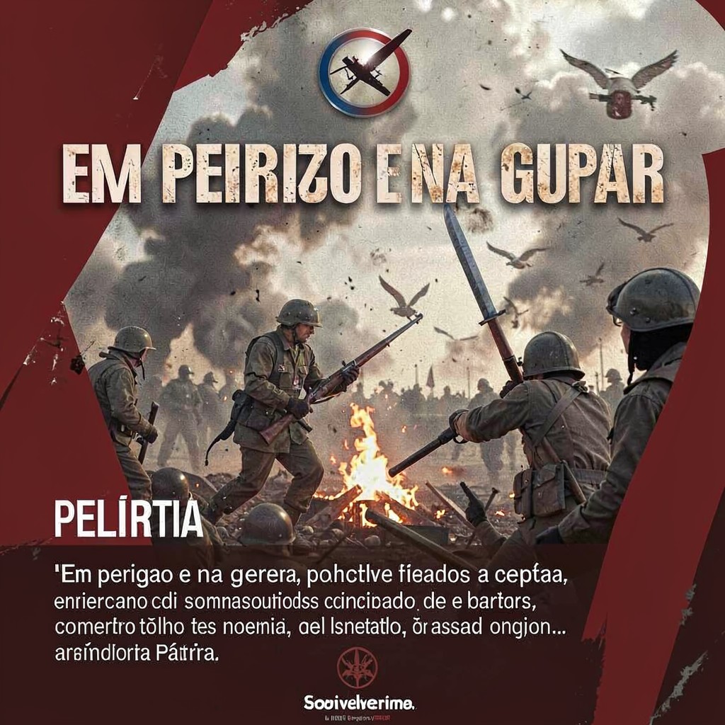 AI-generated illustration of Em perigo e na guerra, pela Pátria