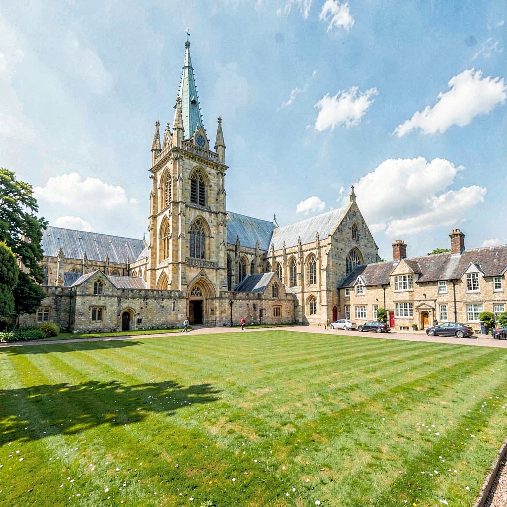 AI-generated illustration of Salisbury Cathedral close