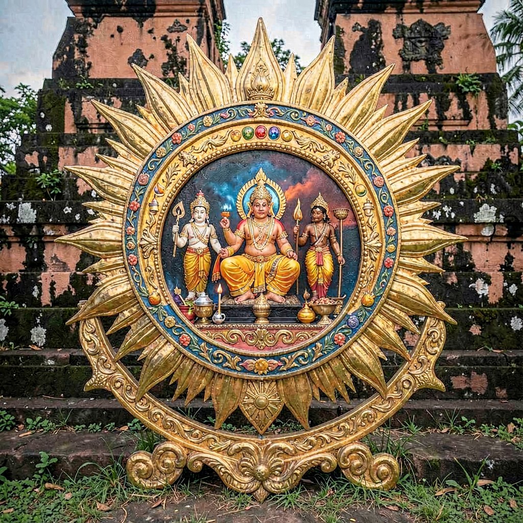 AI-generated illustration of Surya Majapahit (sun emblem)