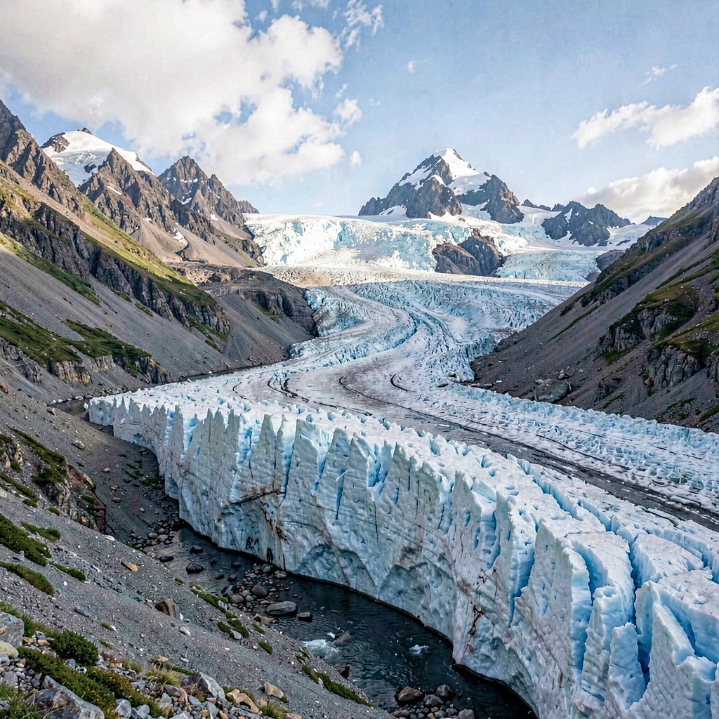AI-generated illustration of Skinner Glacier