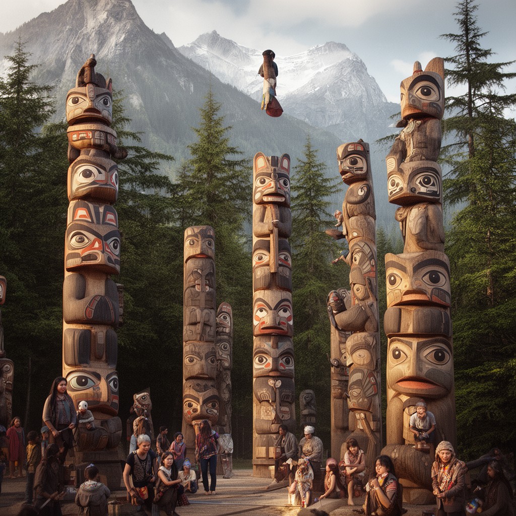 AI-generated illustration of Kwakiutl people