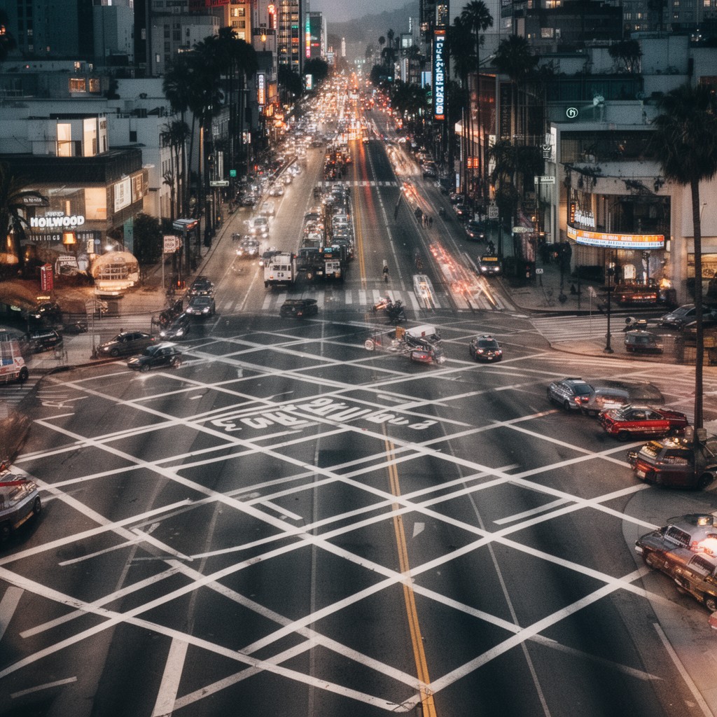 AI-generated illustration of Hollywood street grid