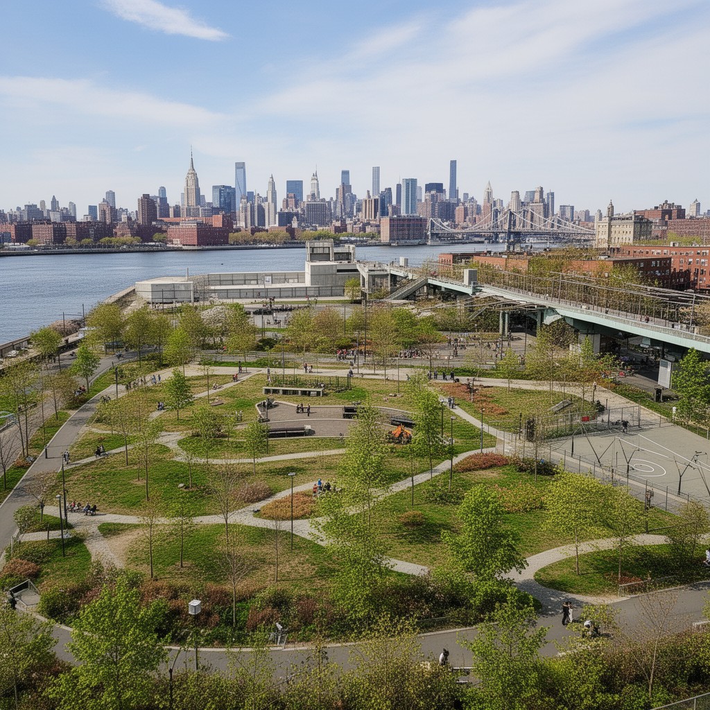 AI-generated illustration of Queensbridge Park