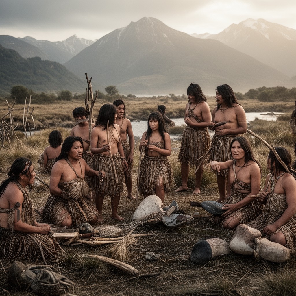 AI-generated illustration of Yaghan people