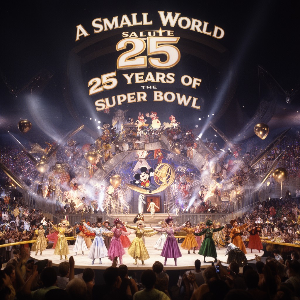 AI-generated illustration of A Small World Salute to 25 Years of the Super Bowl
