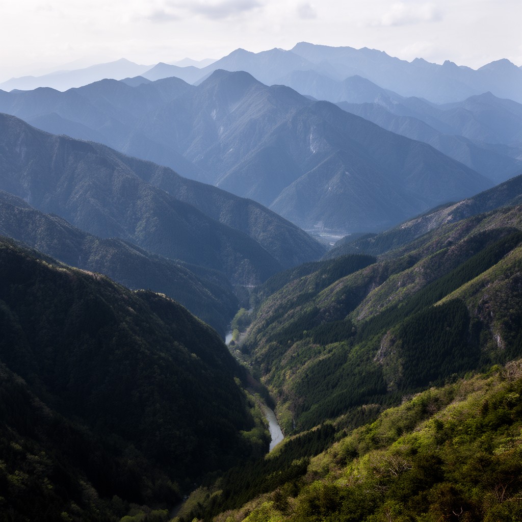 AI-generated illustration of Shikoku Mountains