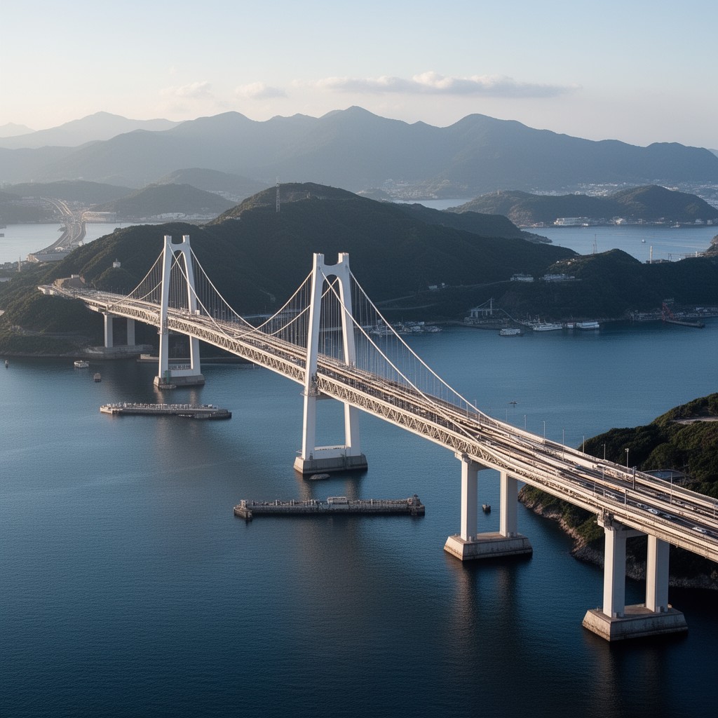 AI-generated illustration of Seto Ohashi Bridge system