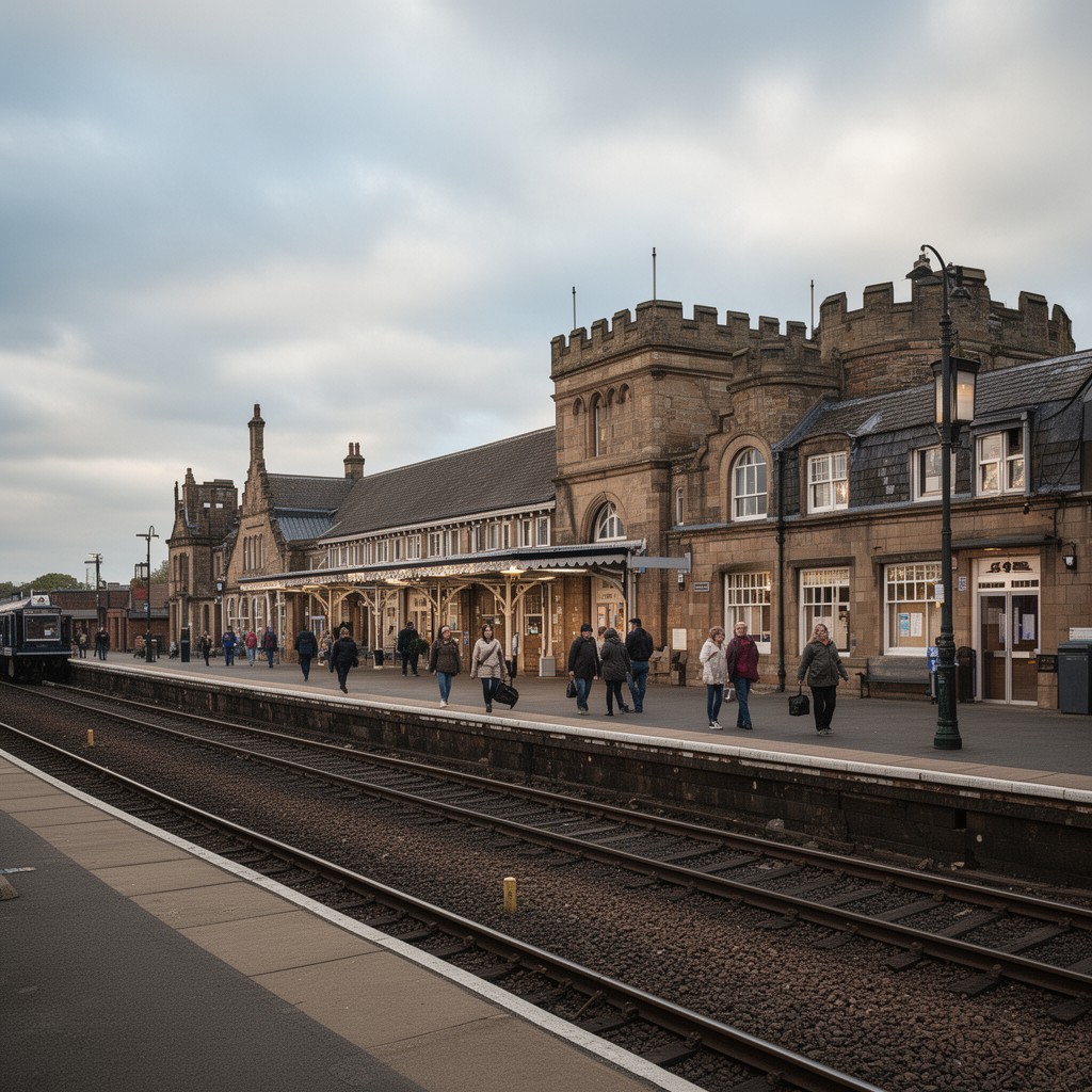 AI-generated illustration of Newark Castle railway station