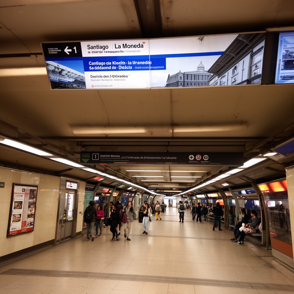 AI-generated illustration of Santiago Metro La Moneda station