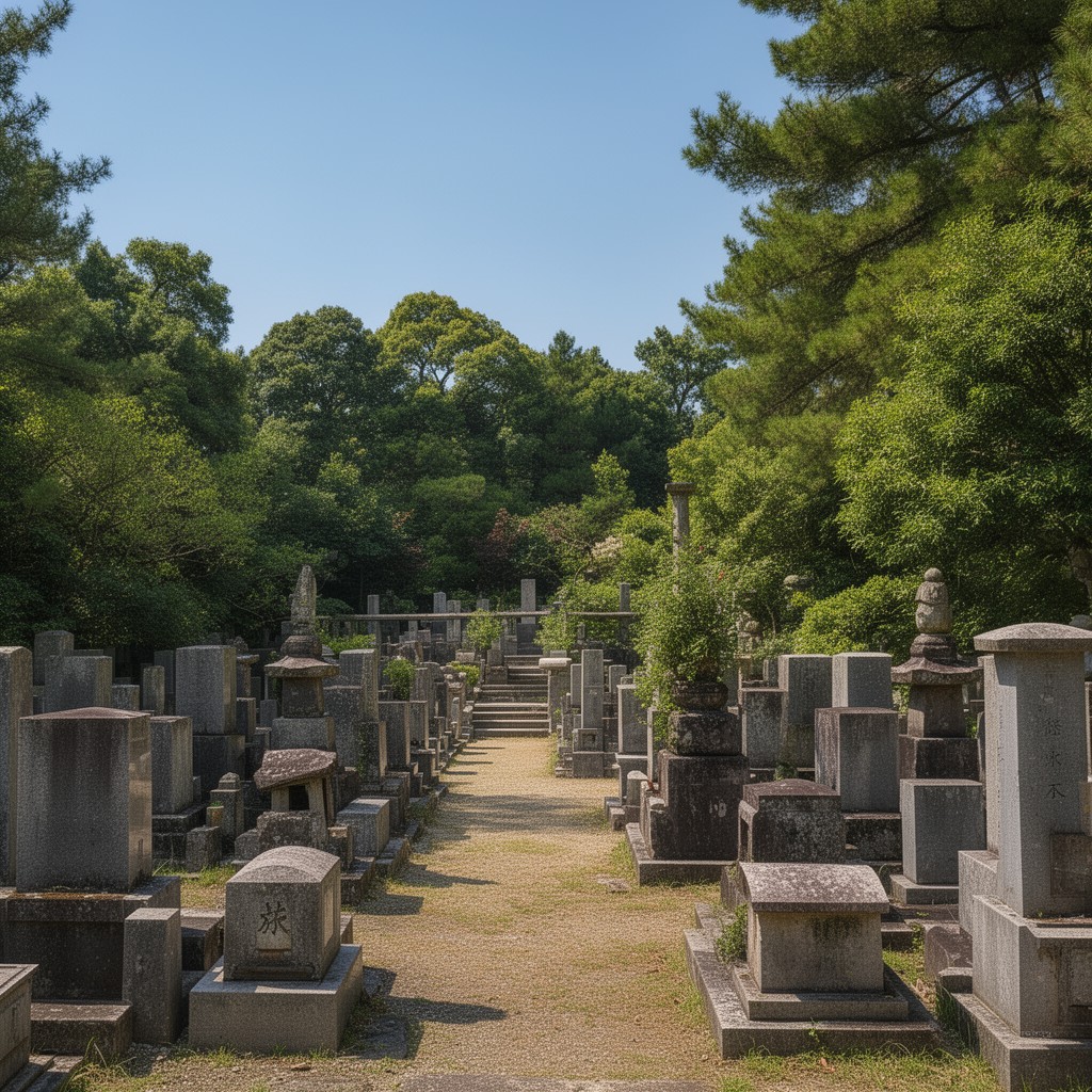 AI-generated illustration of Musashi Imperial Graveyard, Hachiōji, Tokyo