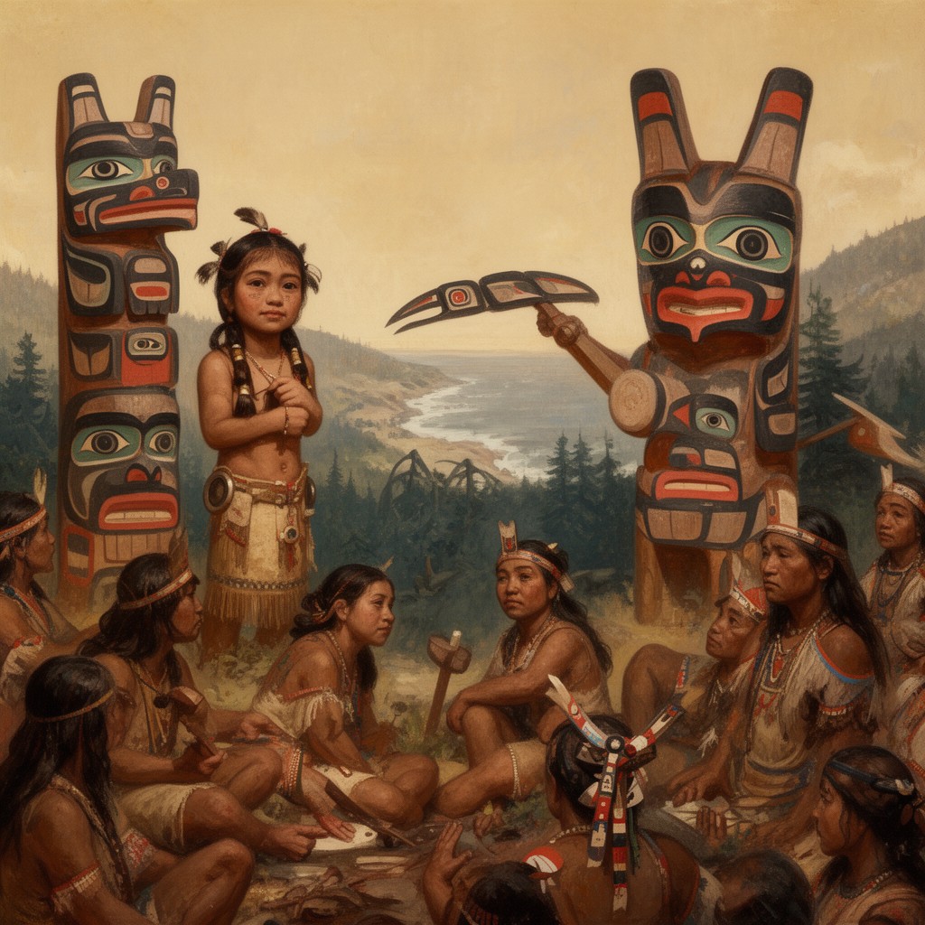 AI-generated illustration of Pacific Northwest Coast Indigenous peoples