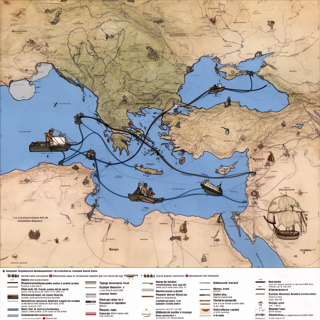 AI-generated illustration of Mediterranean trade routes