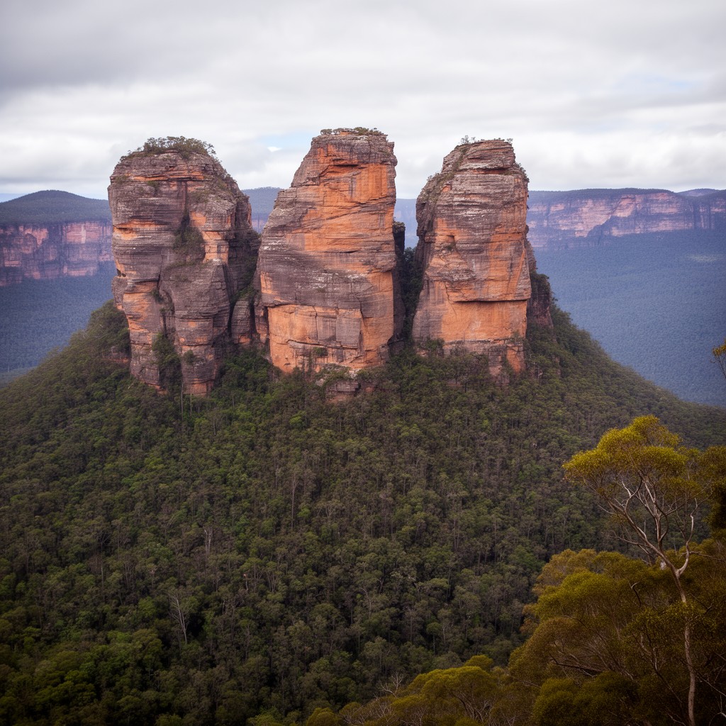 AI-generated illustration of Three Sisters rock formation