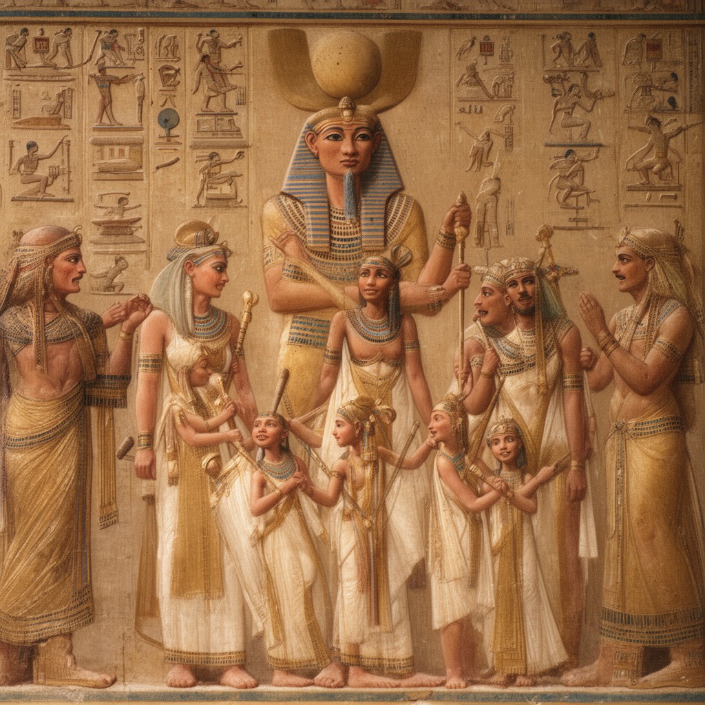 AI-generated illustration of Ramesses II with royal family