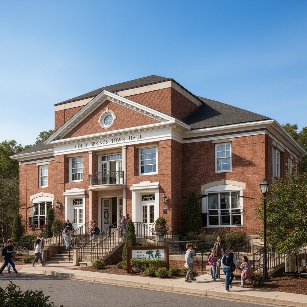 AI-generated illustration of Holly Springs Town Hall