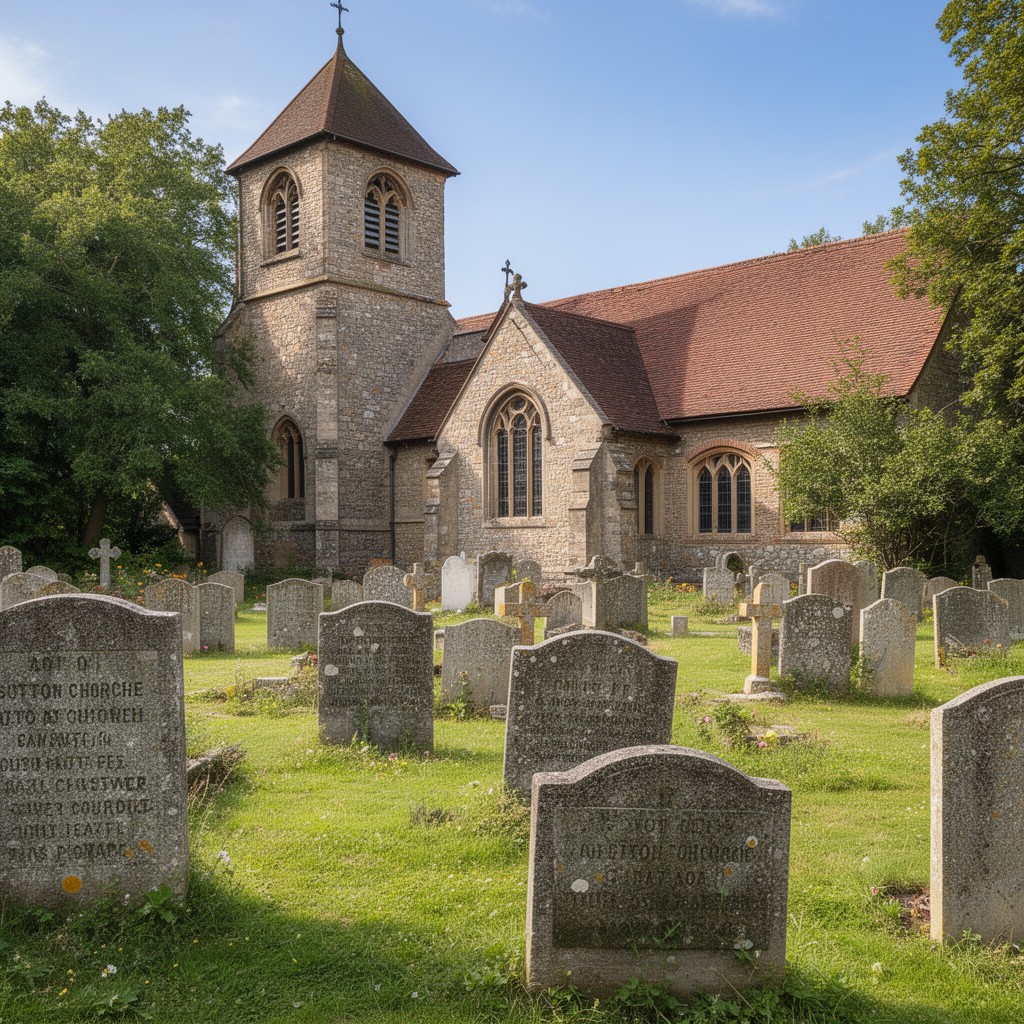 AI-generated illustration of All Saints’ Churchyard, Sutton Courtenay