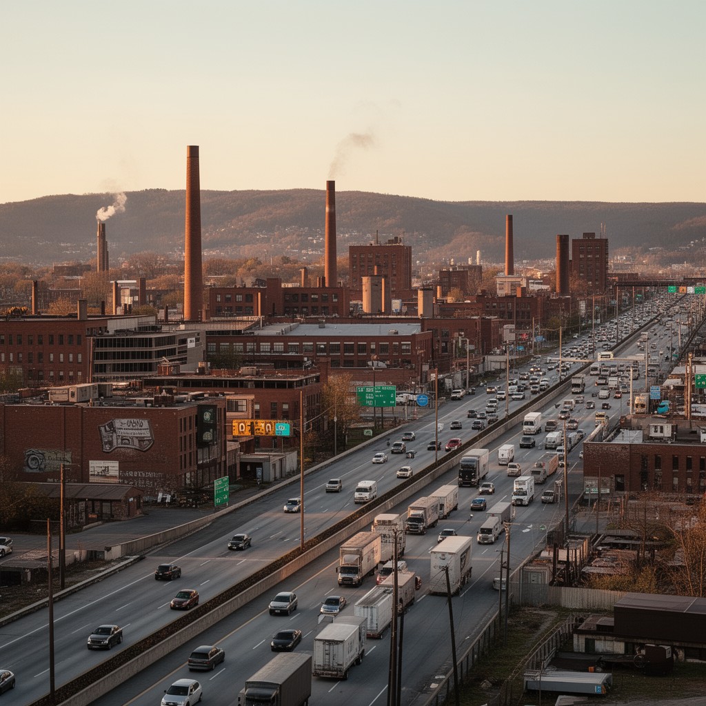 AI-generated illustration of Rust Belt corridor along I-90