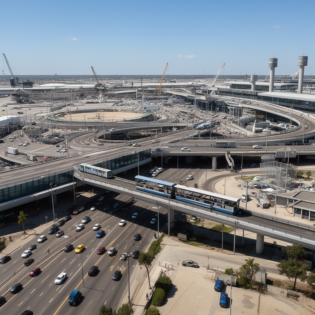 AI-generated illustration of Federal Circle road junction at John F. Kennedy International Airport