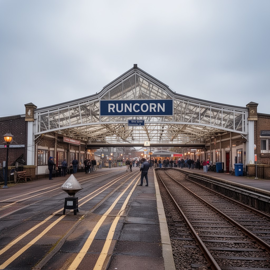 AI-generated illustration of Runcorn railway station