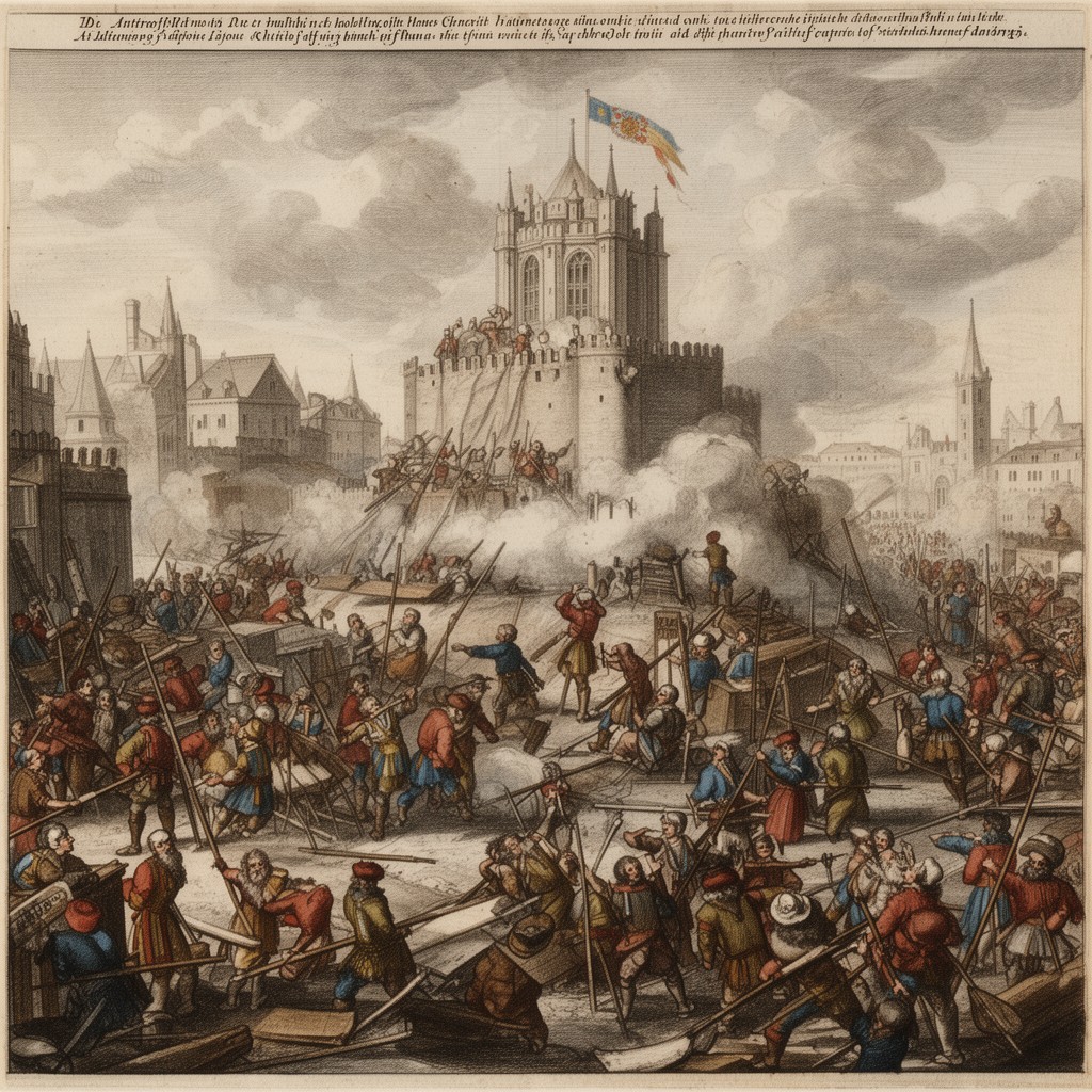 AI-generated illustration of siege and capture of Antwerp (1585)