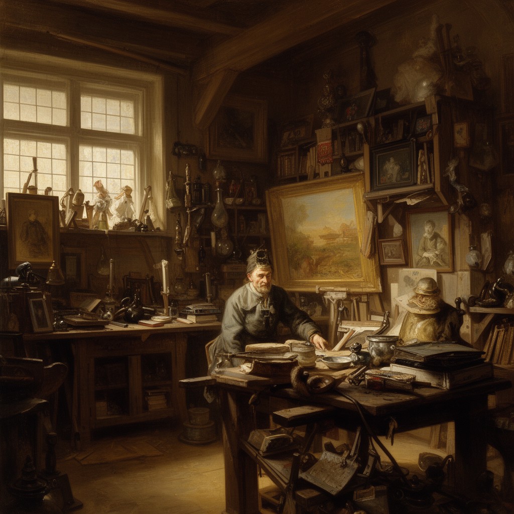 AI-generated illustration of Rembrandt’s workshop