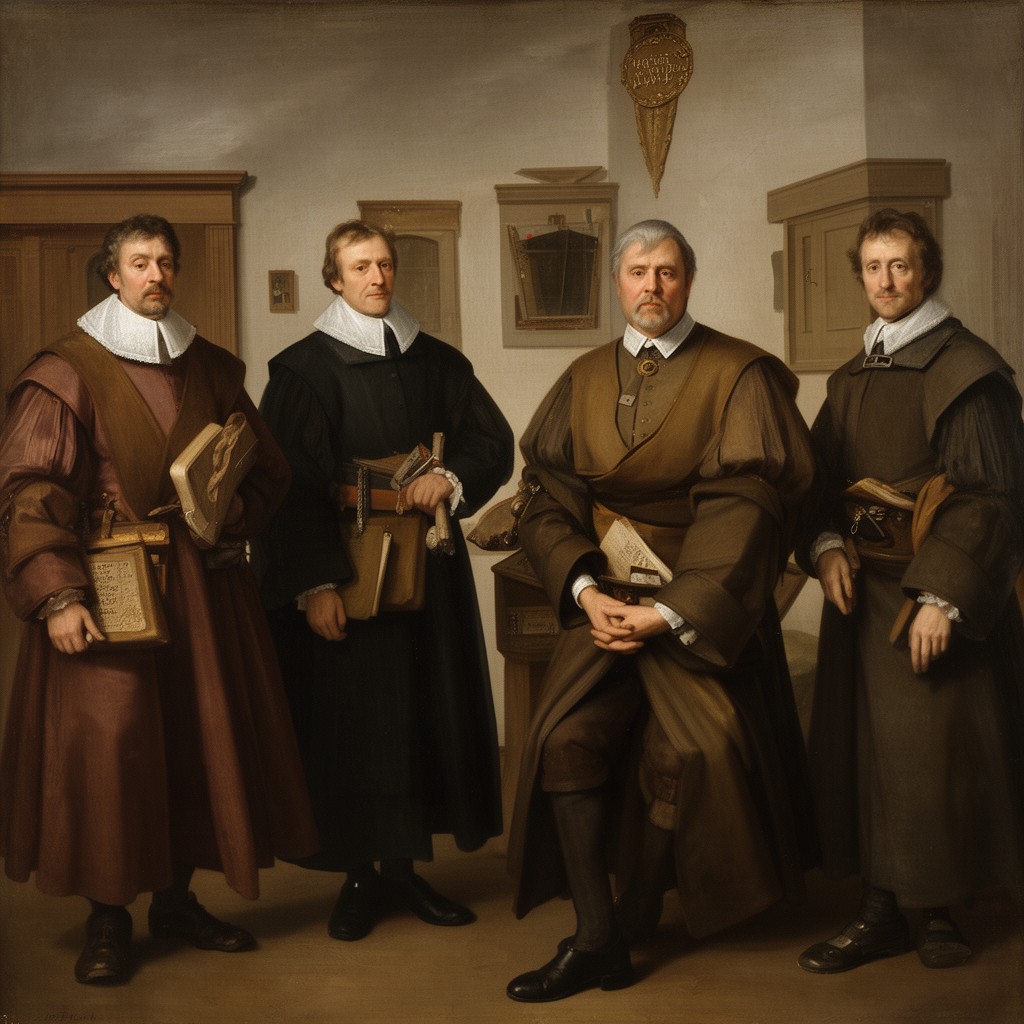 AI-generated illustration of The Four Regents of the Leprozenhuis in Amsterdam