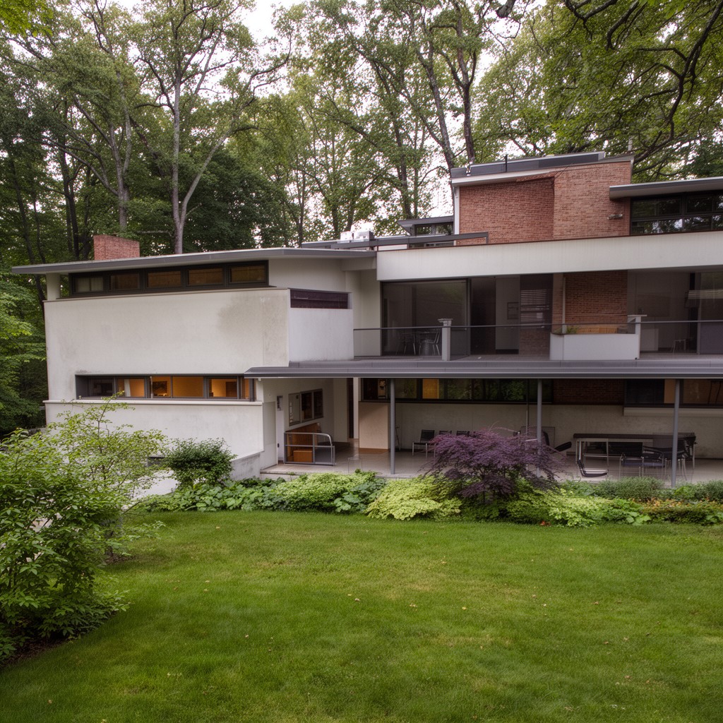 AI-generated illustration of Gropius House, Lincoln, Massachusetts