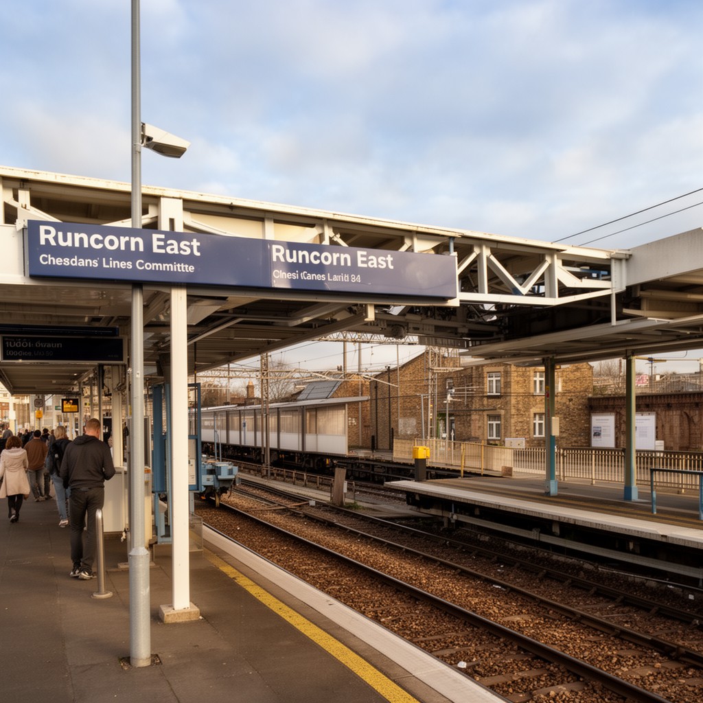 AI-generated illustration of Runcorn East railway station