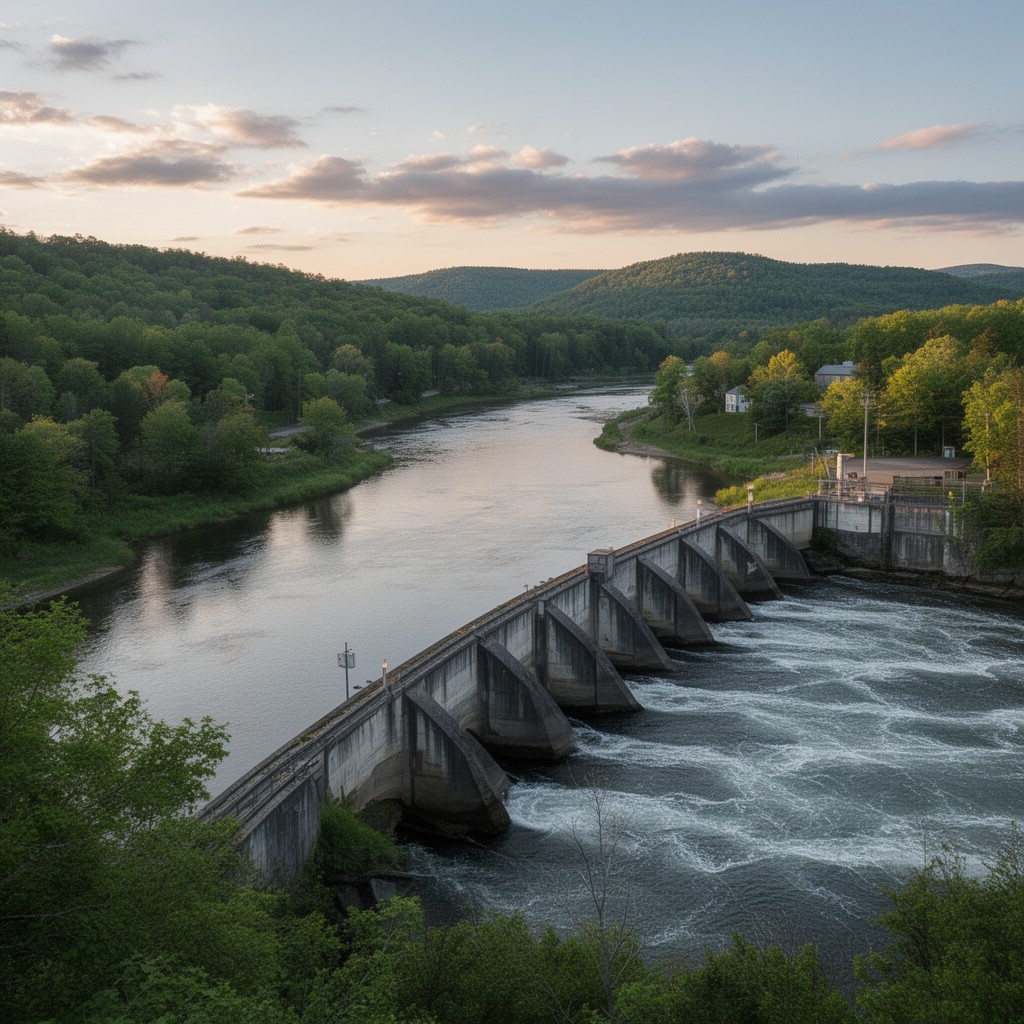 AI-generated illustration of Skowhegan Dam