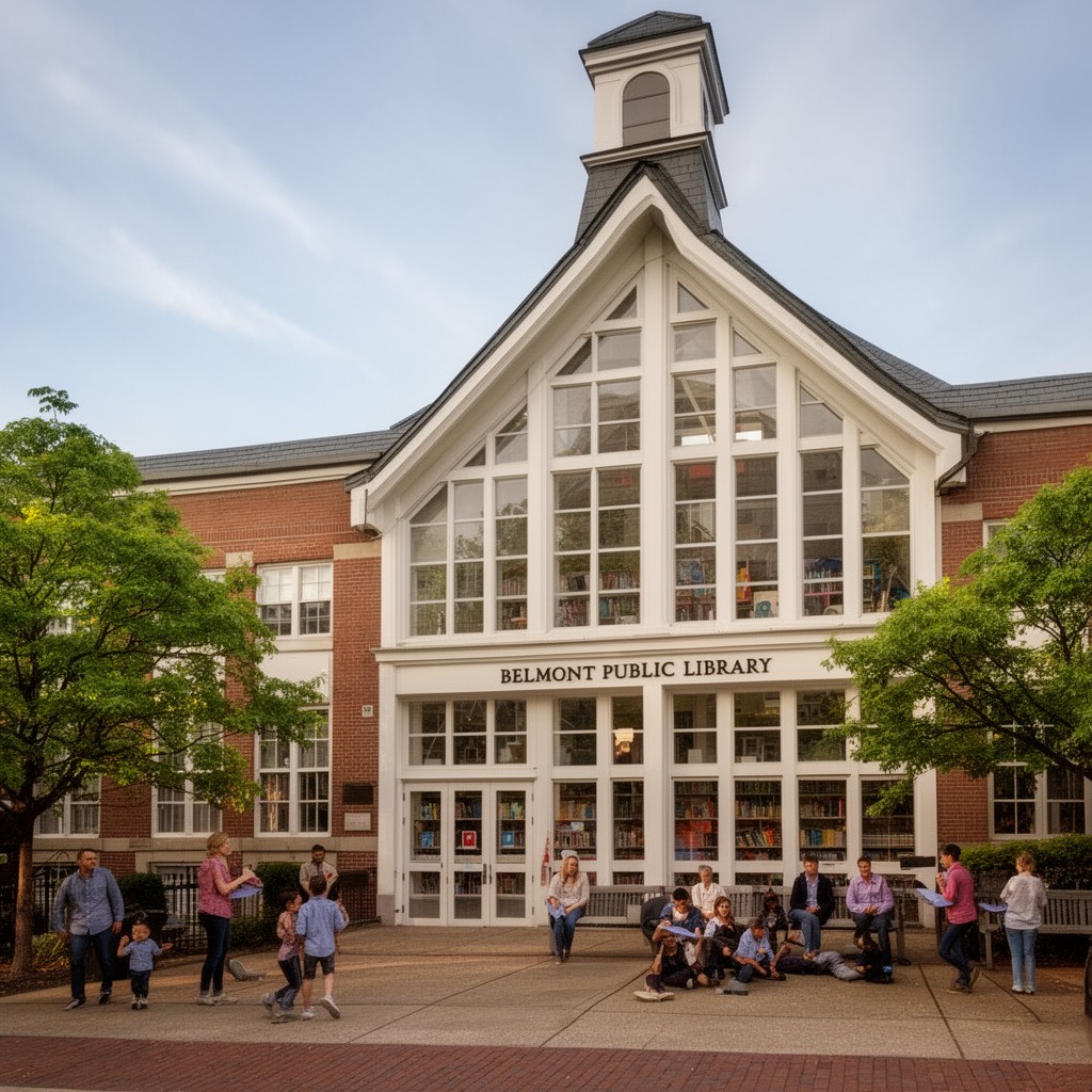 AI-generated illustration of Belmont Public Library