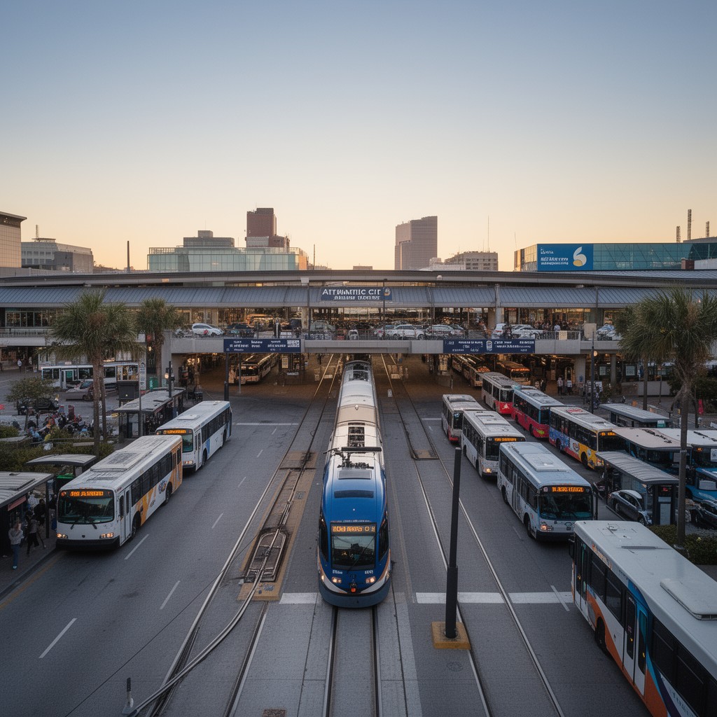 AI-generated illustration of Atlantic City Bus Terminal via Atlantic City Rail Terminal