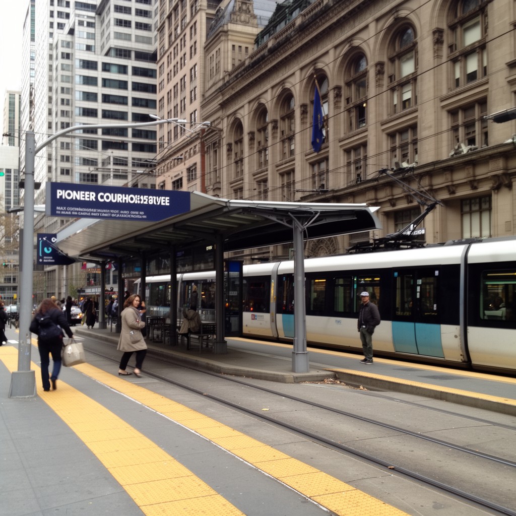 AI-generated illustration of Pioneer Courthouse/Southwest 6th Avenue MAX station