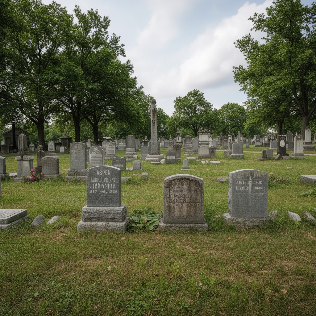 AI-generated illustration of Aspen Grove Cemetery, Burlington, Iowa, United States