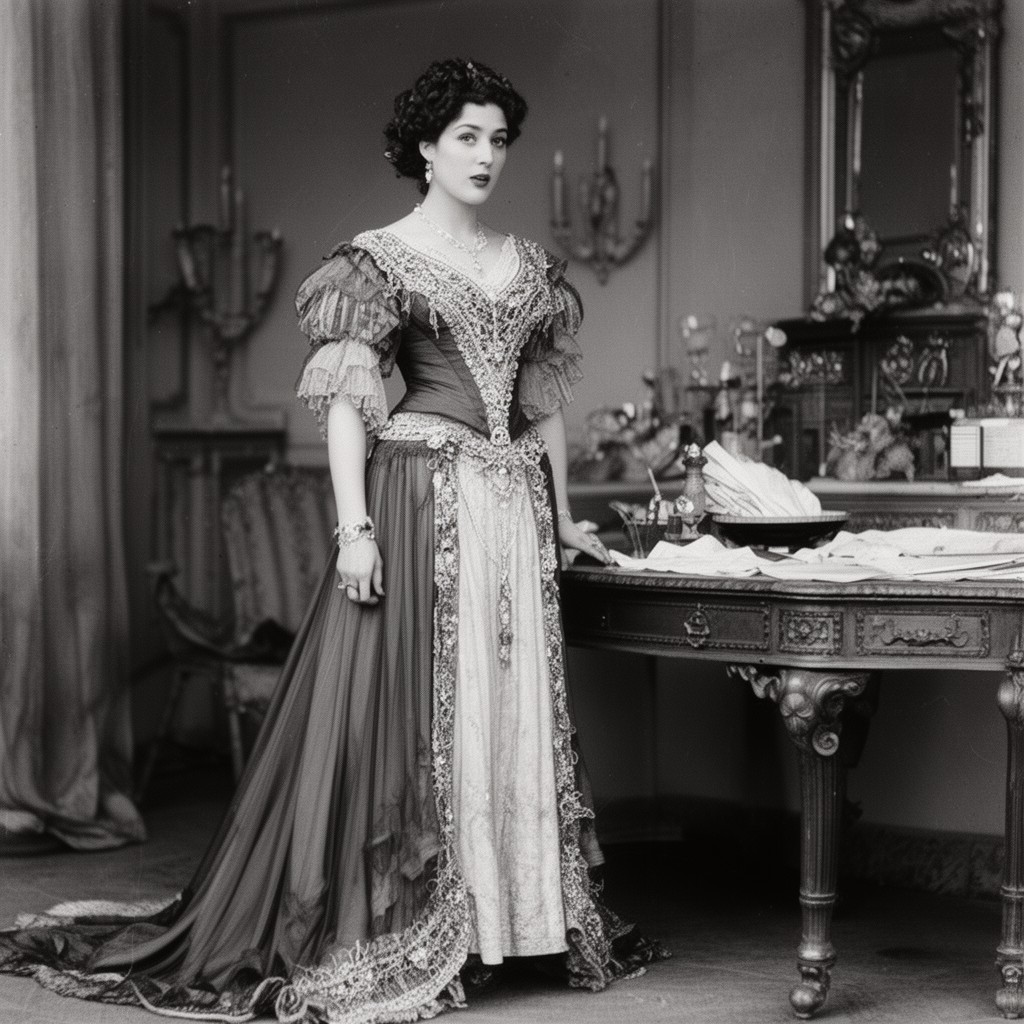 AI-generated illustration of Camille (1921 film) – costume and set design