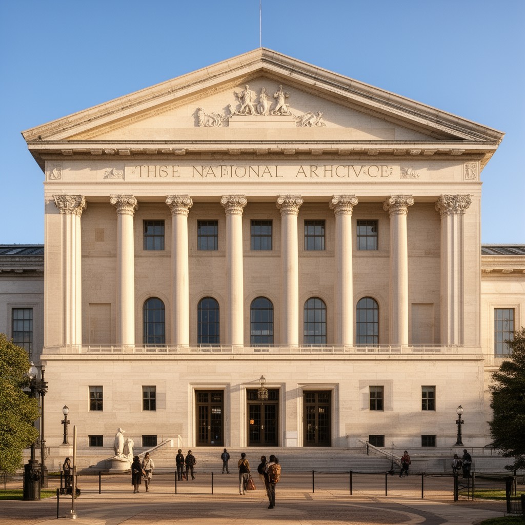 AI-generated illustration of National Archives Building