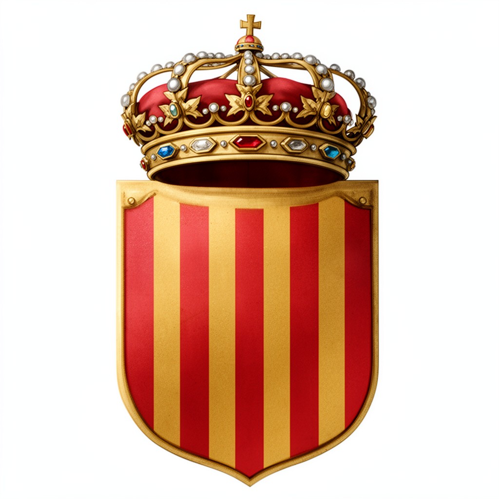 AI-generated illustration of Arms of the Crown of Aragon with Catalan stripes