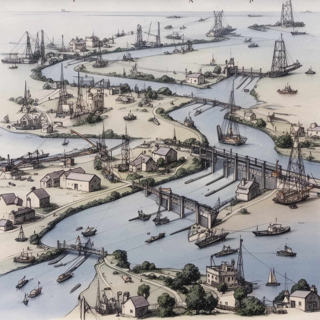 AI-generated illustration of Illinois Waterway system