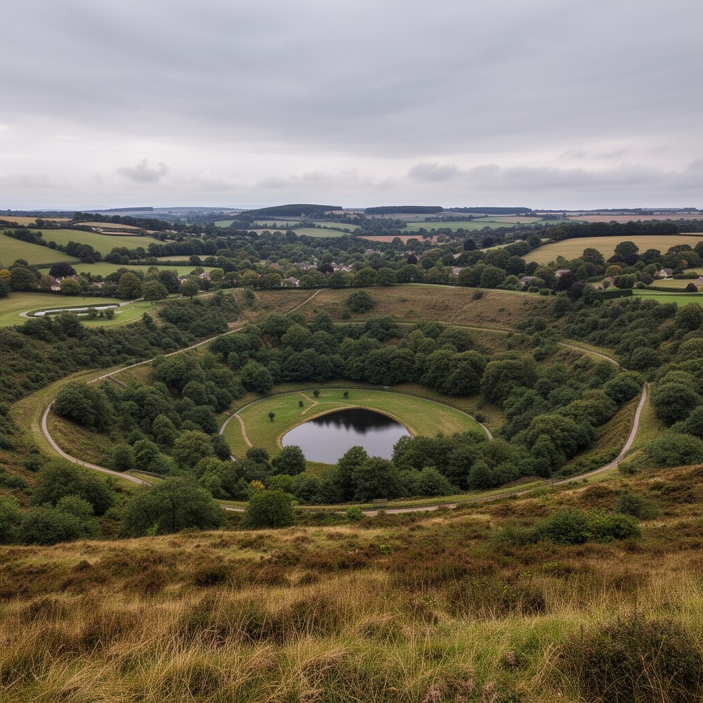 AI-generated illustration of Devil’s Punch Bowl area (on adjacent Greensand)